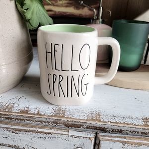 Rae Dunn HELLO SPRING mug green inside